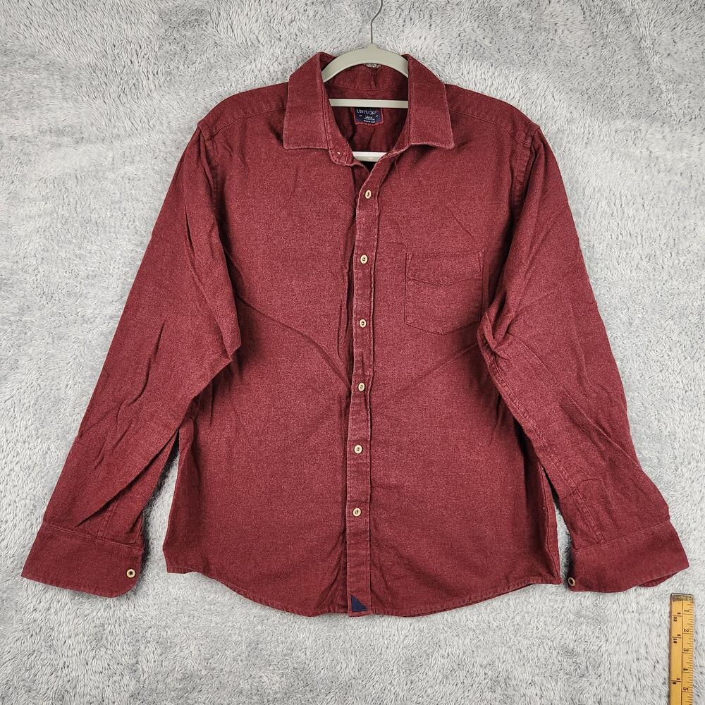 UNTUCKit Shirt Mens Large Red Flannel Cotton Button Long Sleeve Pocket Preppy